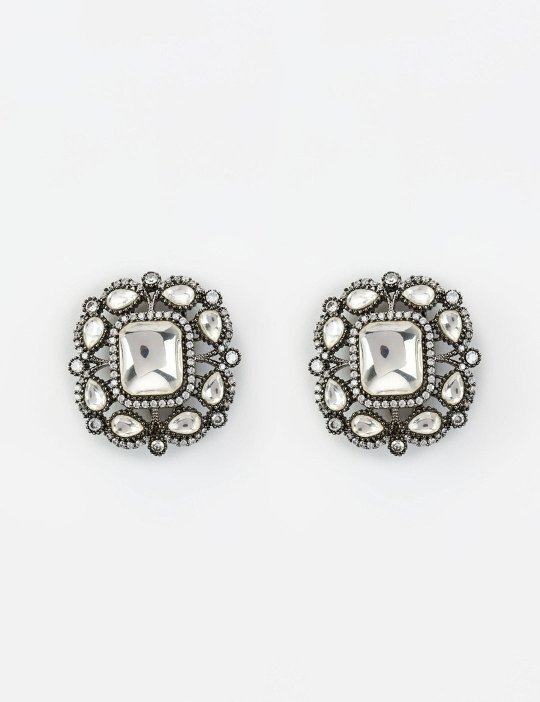 Silver Plated Kundan And Polki Stud Earrings Vivinia by Vidhi Mehra - Fabilicious Fashion