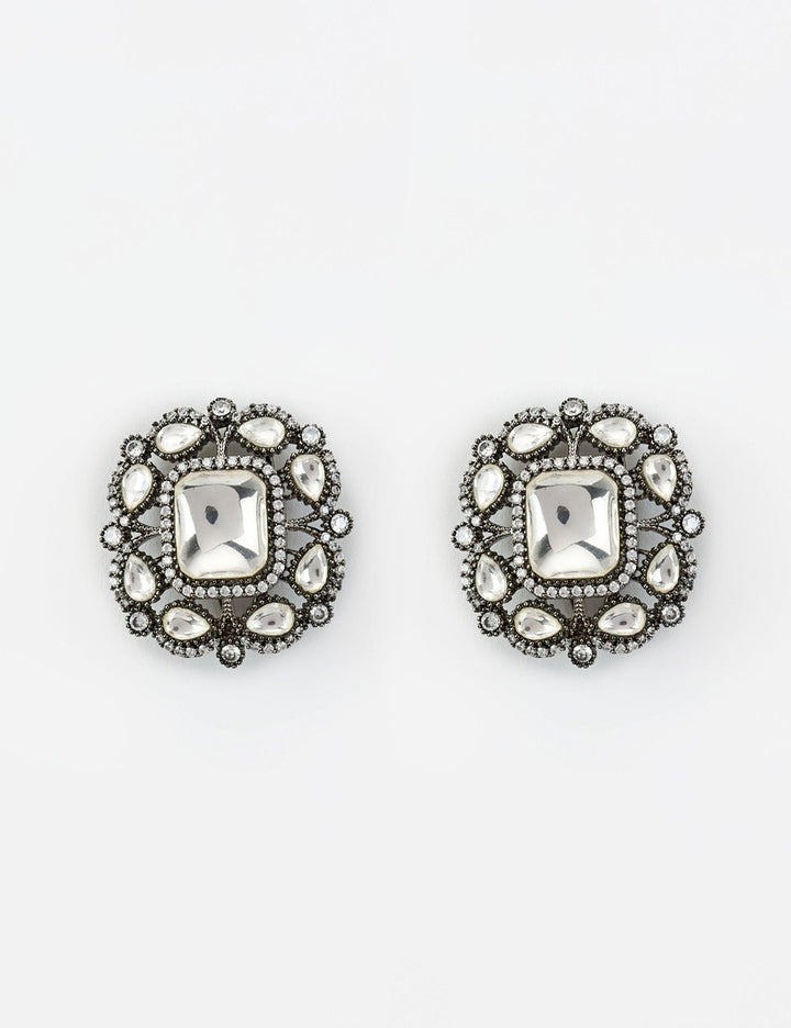 Silver Plated Kundan And Polki Stud Earrings Vivinia by Vidhi Mehra - Fabilicious Fashion
