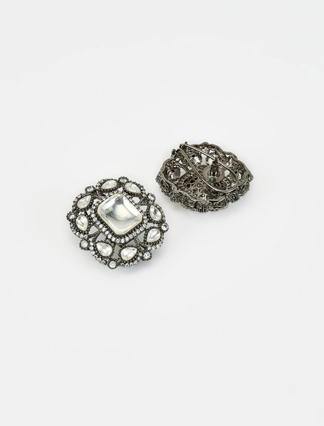 Silver Plated Kundan And Polki Stud Earrings Vivinia by Vidhi Mehra - Fabilicious Fashion