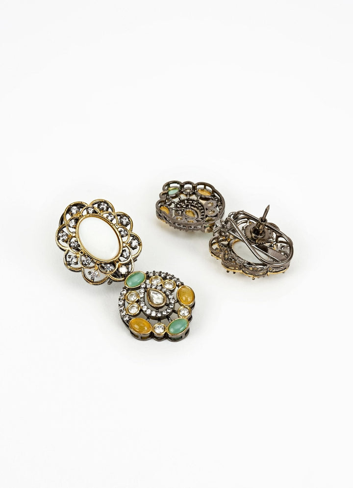 Silver Plated Multi Kundan Long Necklace Set Vivinia by Vidhi Mehra - Fabilicious Fashion