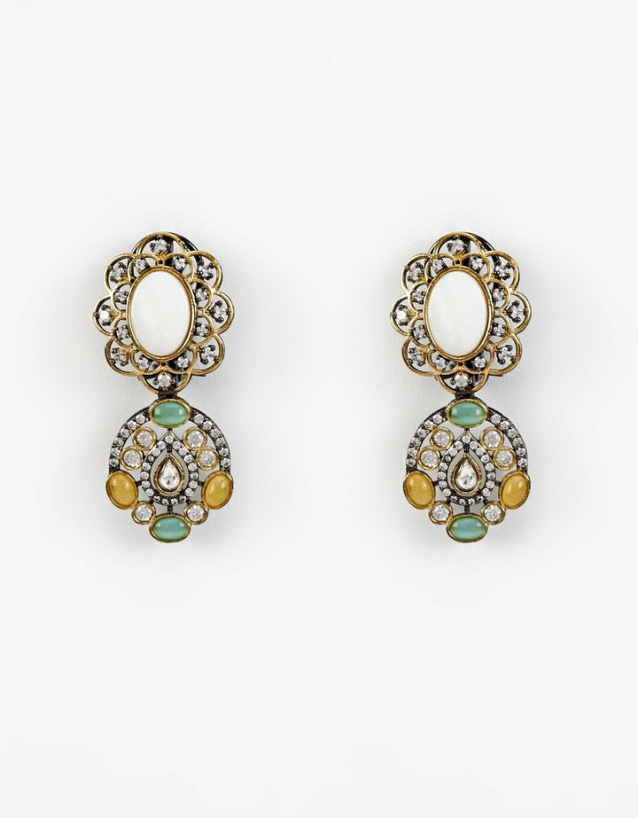 Silver Plated Multi Kundan Long Necklace Set Vivinia by Vidhi Mehra - Fabilicious Fashion