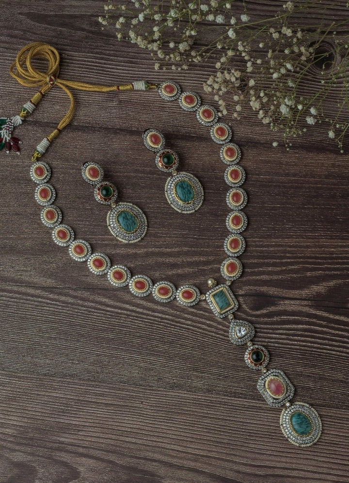 Vivinia by Vidhi Mehra Silver Plated Multicolored Synthetic Stone Necklace SetFabilicious Fashion