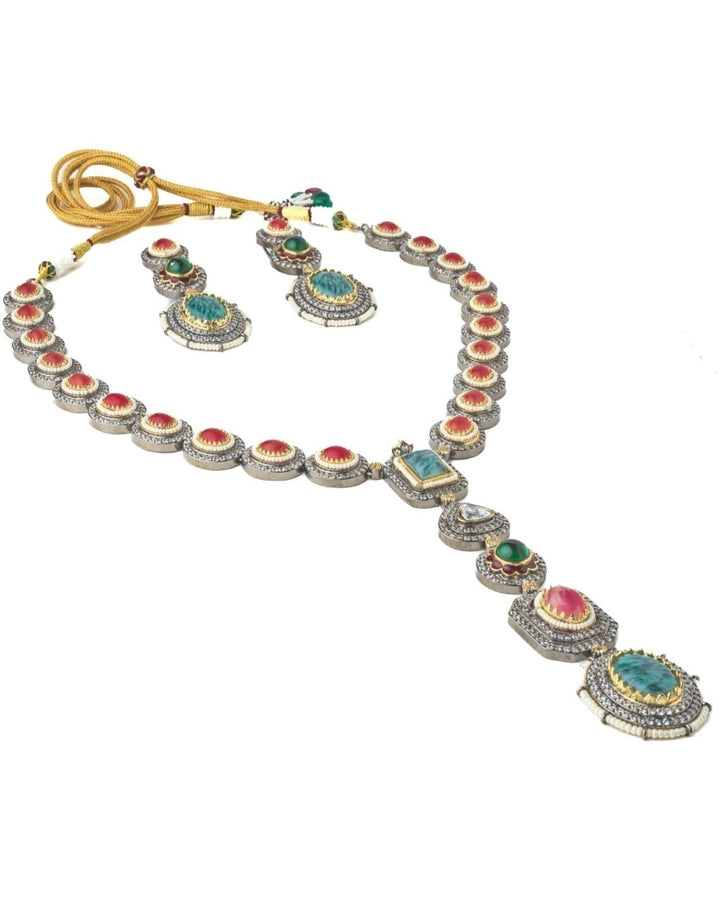 Vivinia by Vidhi Mehra Silver Plated Multicolored Synthetic Stone Necklace SetFabilicious Fashion