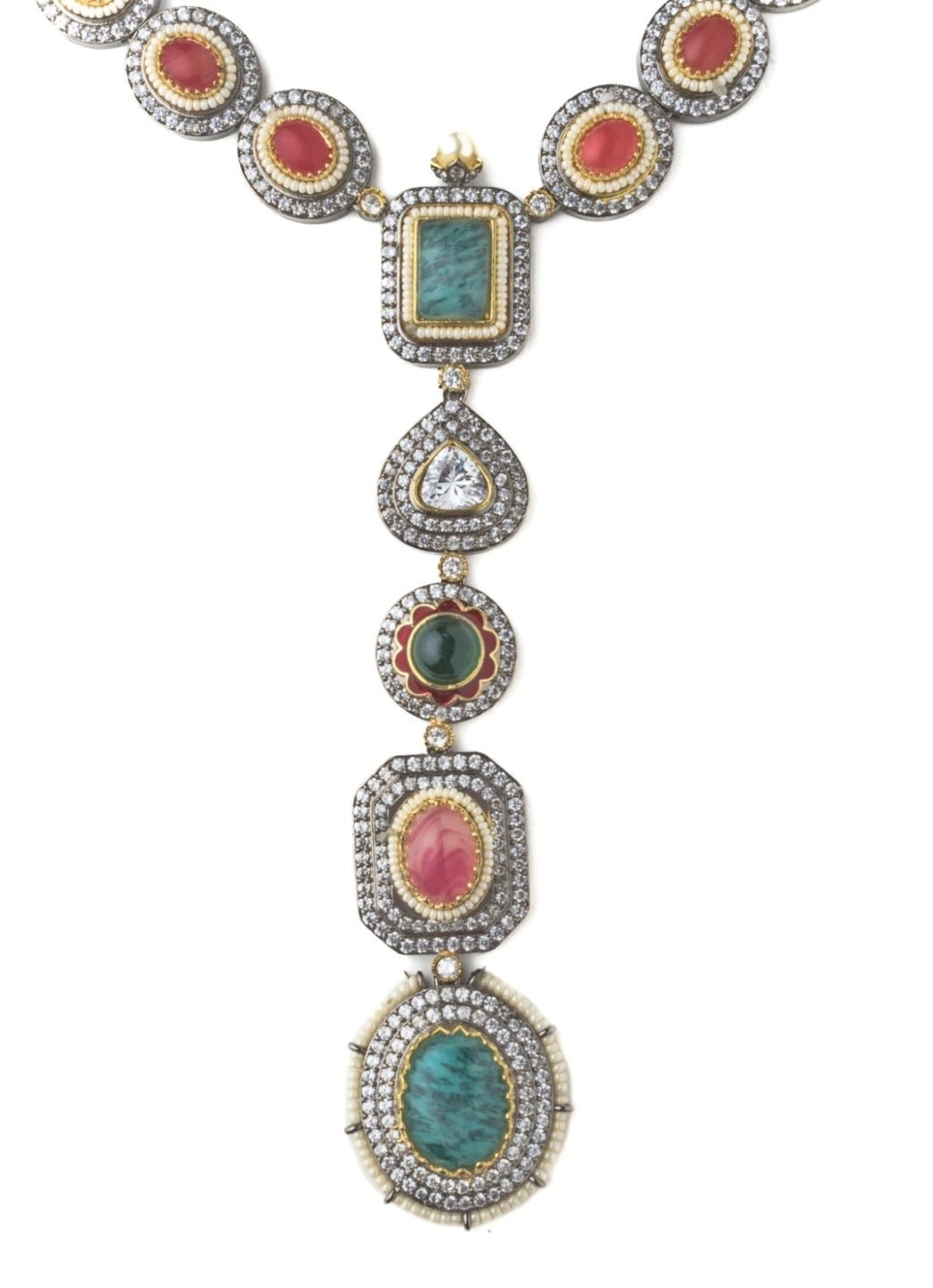 Vivinia by Vidhi Mehra Silver Plated Multicolored Synthetic Stone Necklace SetFabilicious Fashion