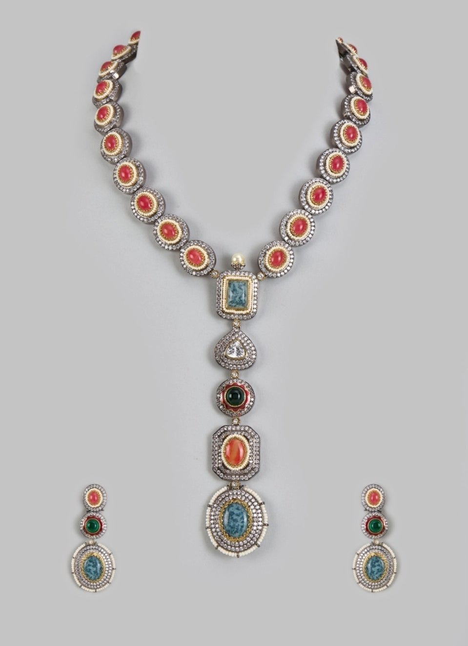 Vivinia by Vidhi Mehra Silver Plated Multicolored Synthetic Stone Necklace SetFabilicious Fashion
