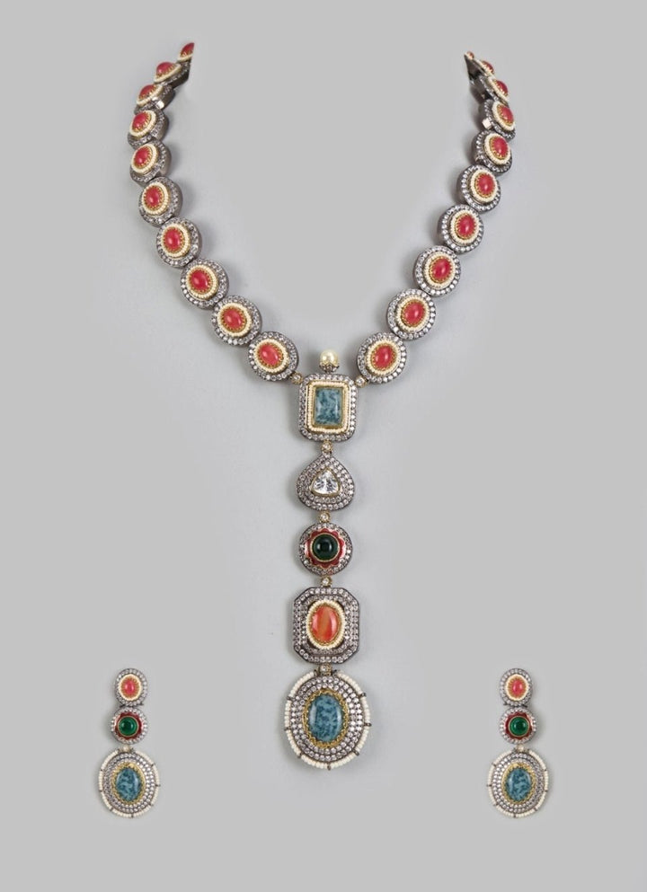 Vivinia by Vidhi Mehra Silver Plated Multicolored Synthetic Stone Necklace SetFabilicious Fashion