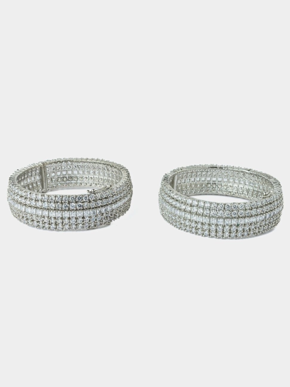 Silver Plated Multilayered Zircon Bangle Set Vivinia by Vidhi Mehra - Fabilicious Fashion