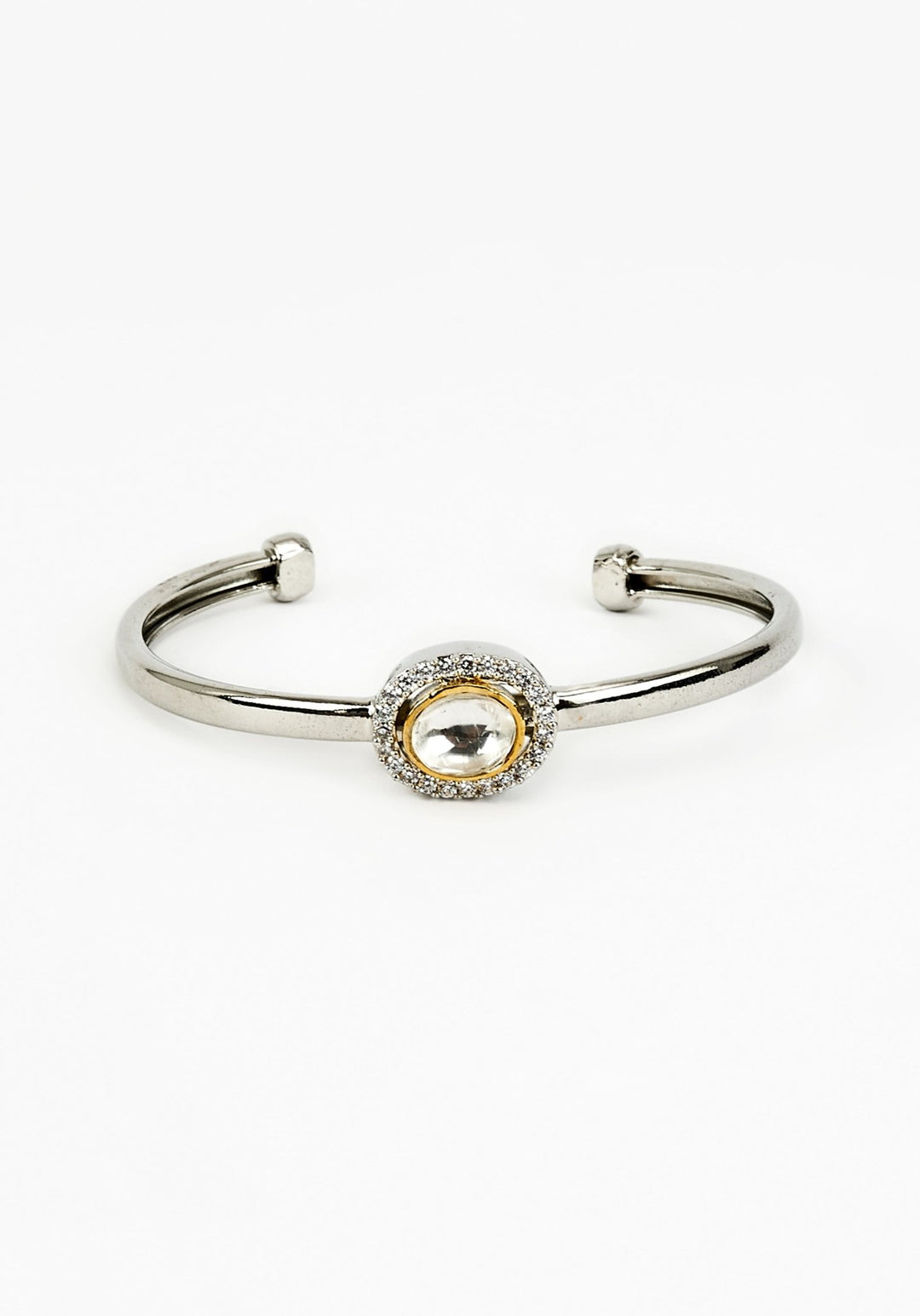 Silver Plated Oval Zircon And Crystal Kada Vivinia by Vidhi Mehra - Fabilicious Fashion