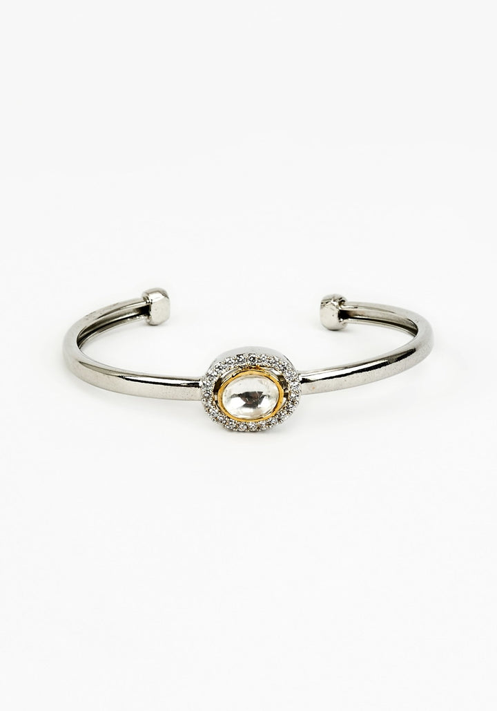 Silver Plated Oval Zircon And Crystal Kada Vivinia by Vidhi Mehra - Fabilicious Fashion