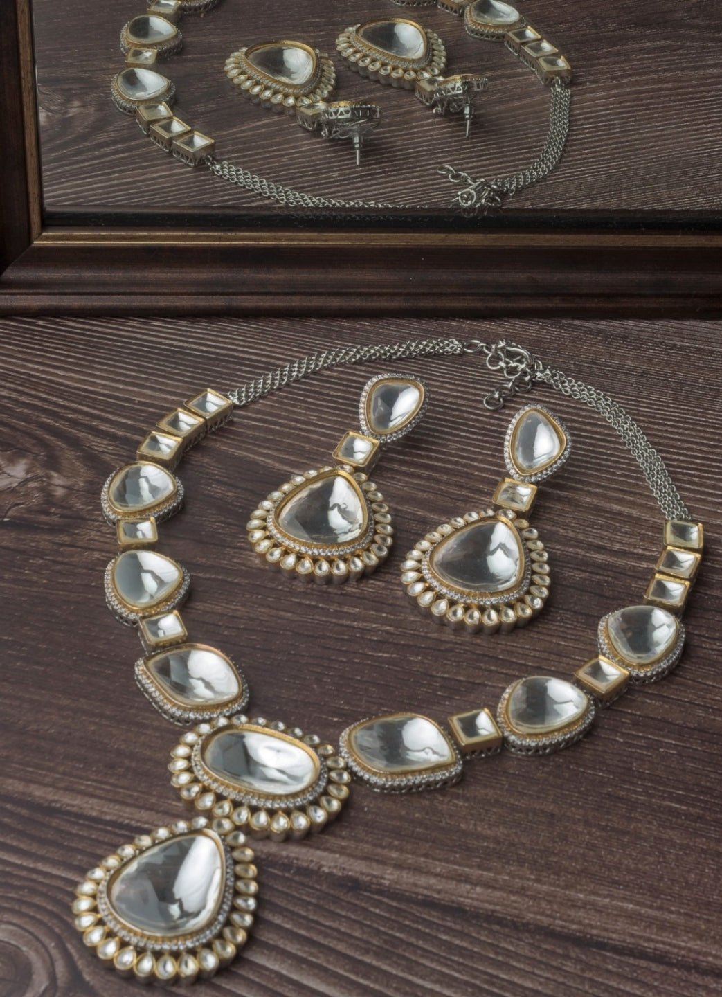 Silver Plated Statement Kundan Necklace Set Vivinia by Vidhi Mehra - Fabilicious Fashion