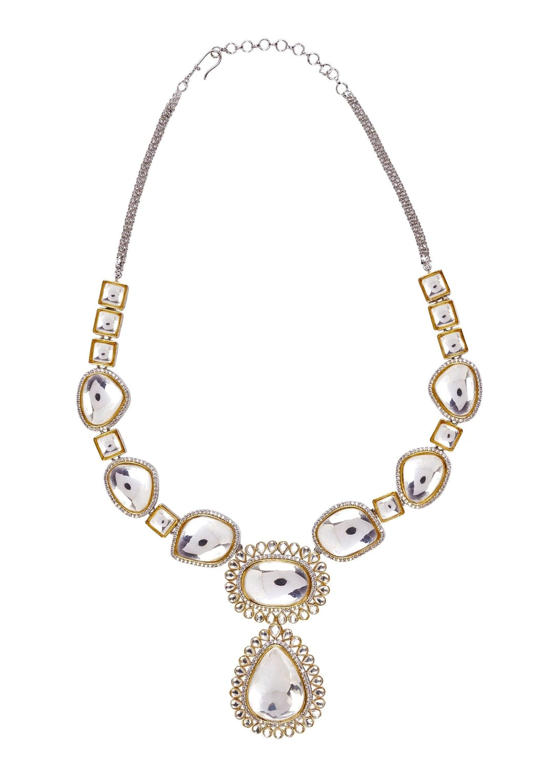 Silver Plated Statement Kundan Necklace Set Vivinia by Vidhi Mehra - Fabilicious Fashion