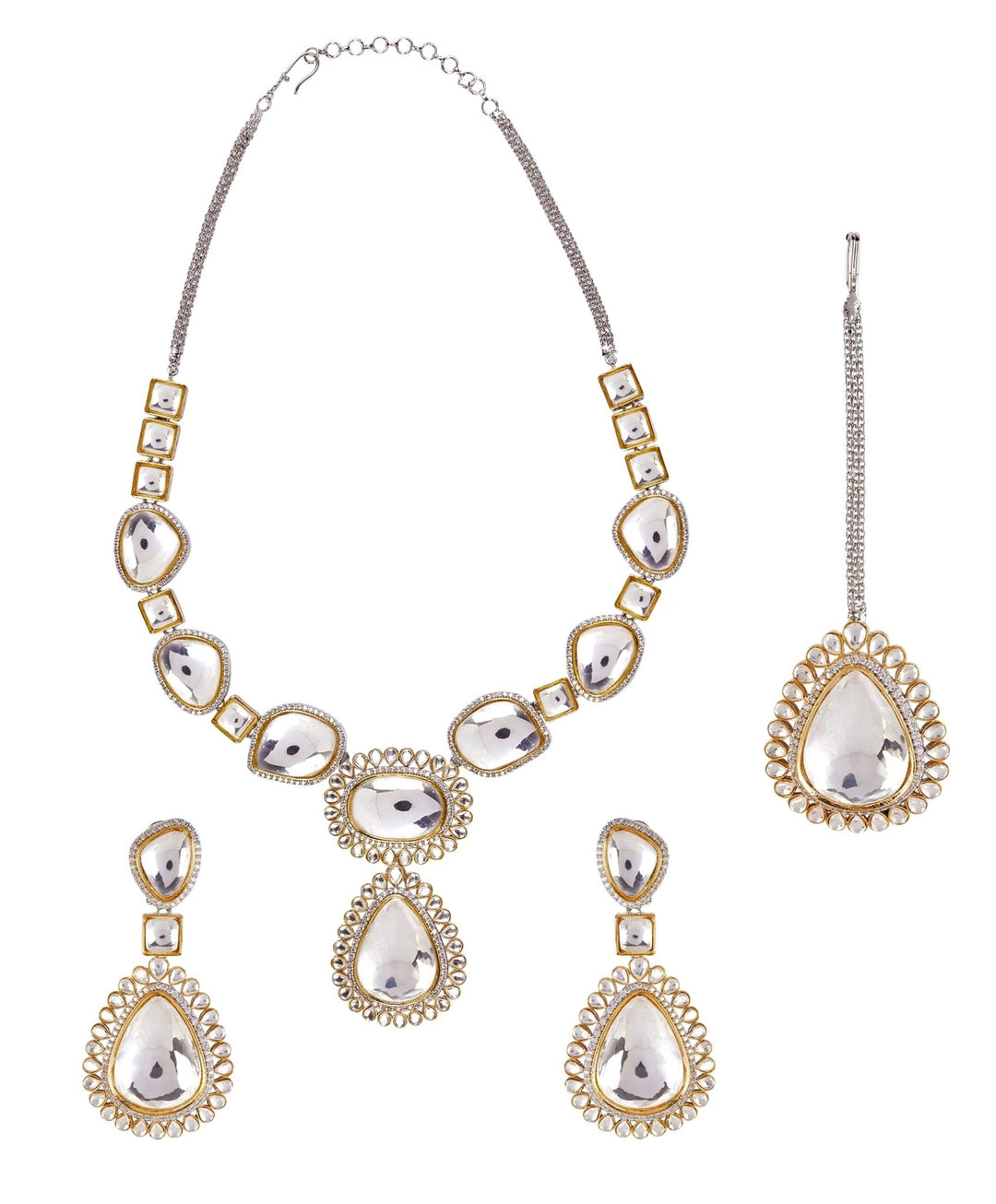 Silver Plated Statement Kundan Necklace Set Vivinia by Vidhi Mehra - Fabilicious Fashion