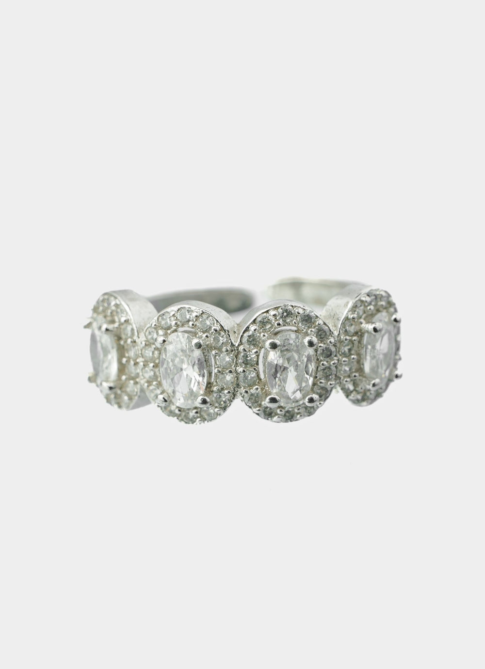 Silver Plated White Oval Cut Zircon Ring Vivinia by Vidhi Mehra - Fabilicious Fashion