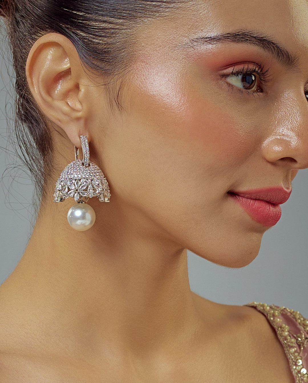 Silver Plated White Zircon Drop Earrings Vivinia by Vidhi Mehra - Fabilicious Fashion