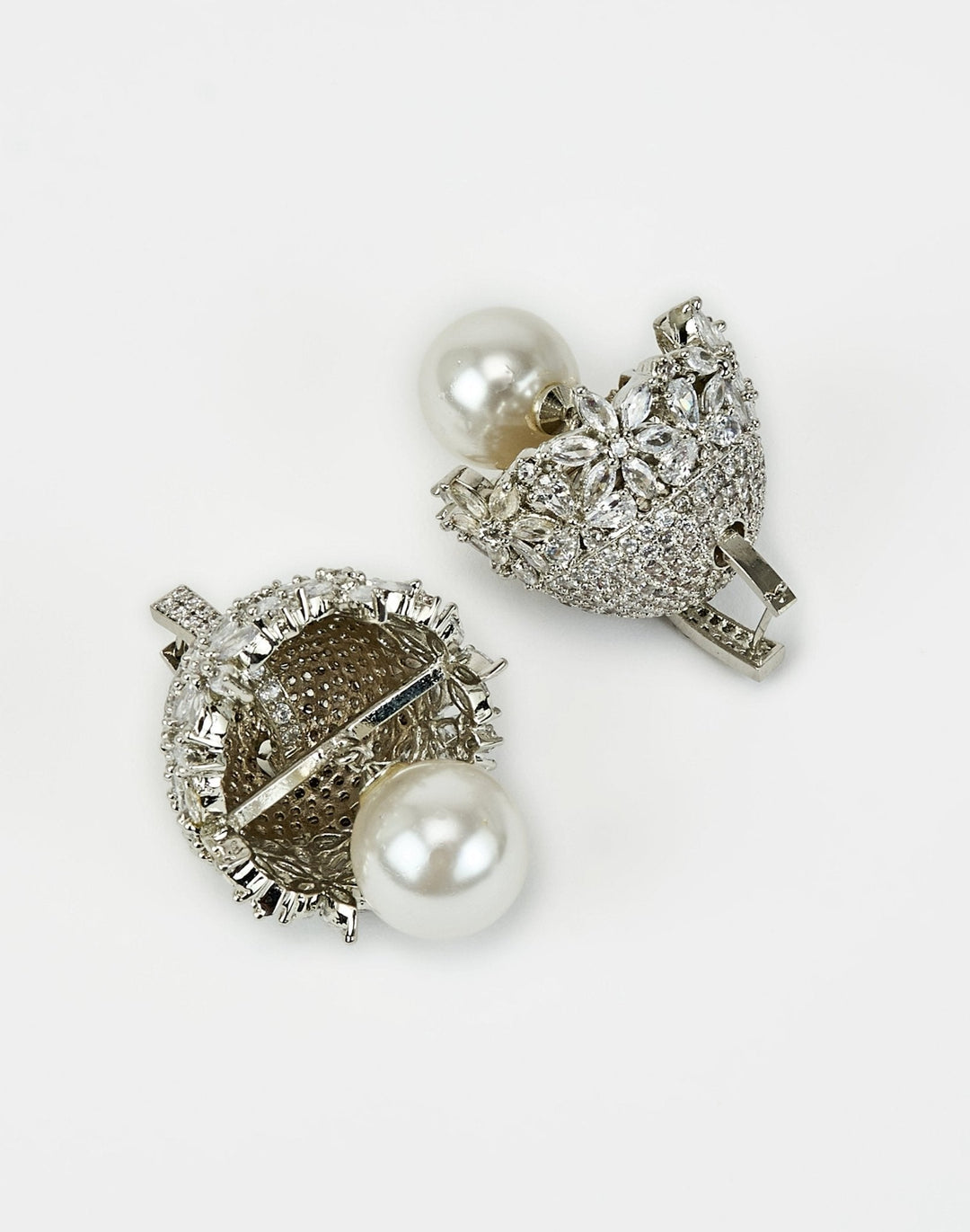 Silver Plated White Zircon Drop Earrings Vivinia by Vidhi Mehra - Fabilicious Fashion