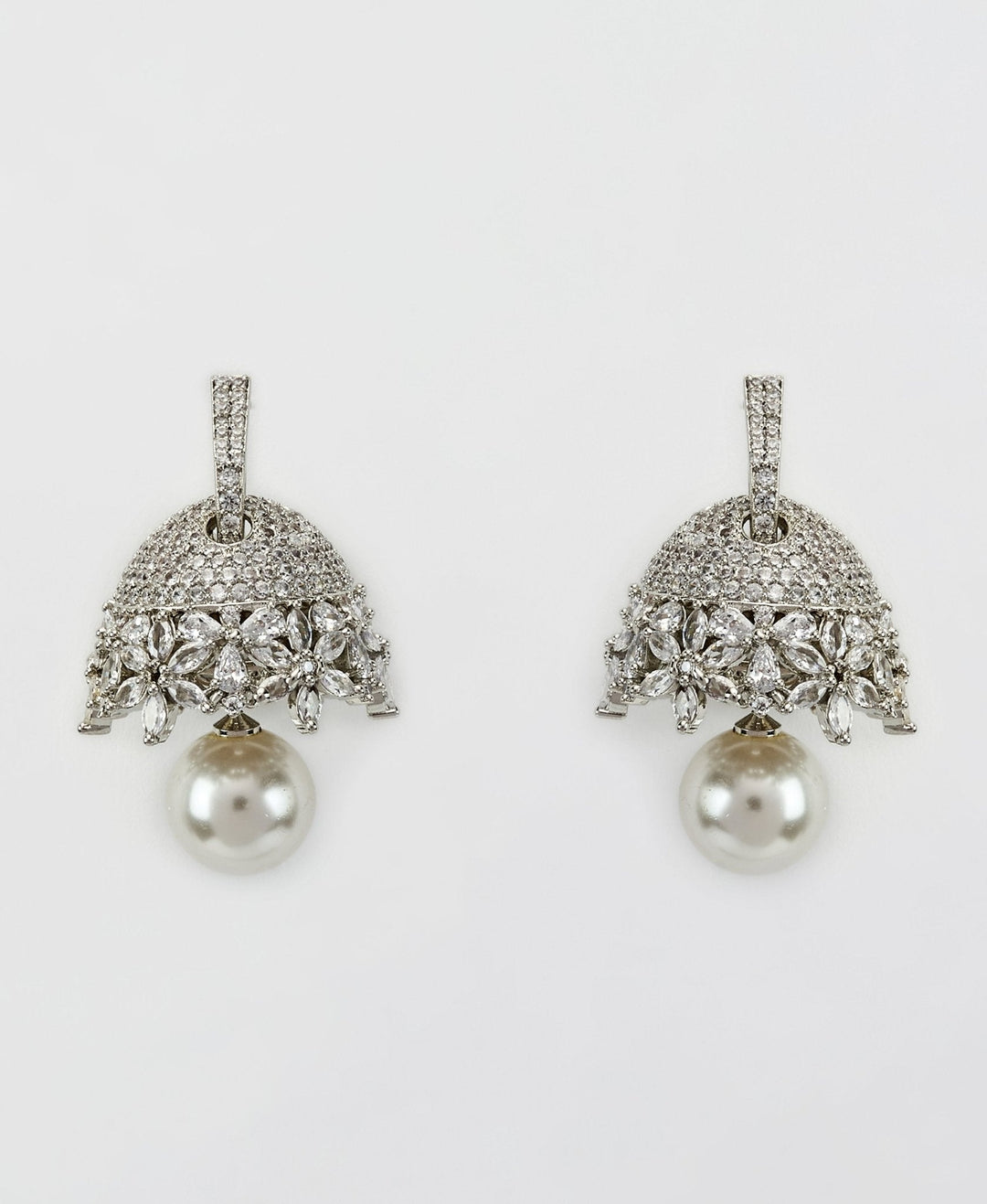 Silver Plated White Zircon Drop Earrings Vivinia by Vidhi Mehra - Fabilicious Fashion