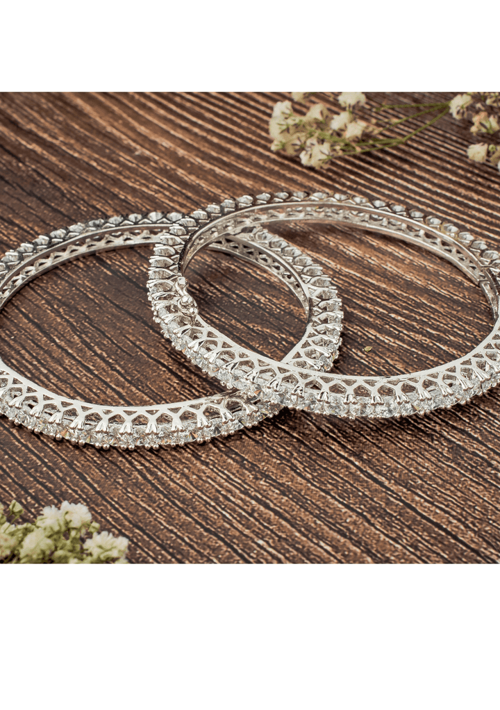 Silver Plated White Zircon Gold Plated Bangles Vivinia by Vidhi Mehra - Fabilicious Fashion