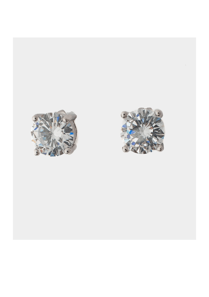 Silver Plated White Zircon Short Round Cut Stud Earrings Vivinia by Vidhi Mehra - Fabilicious Fashion