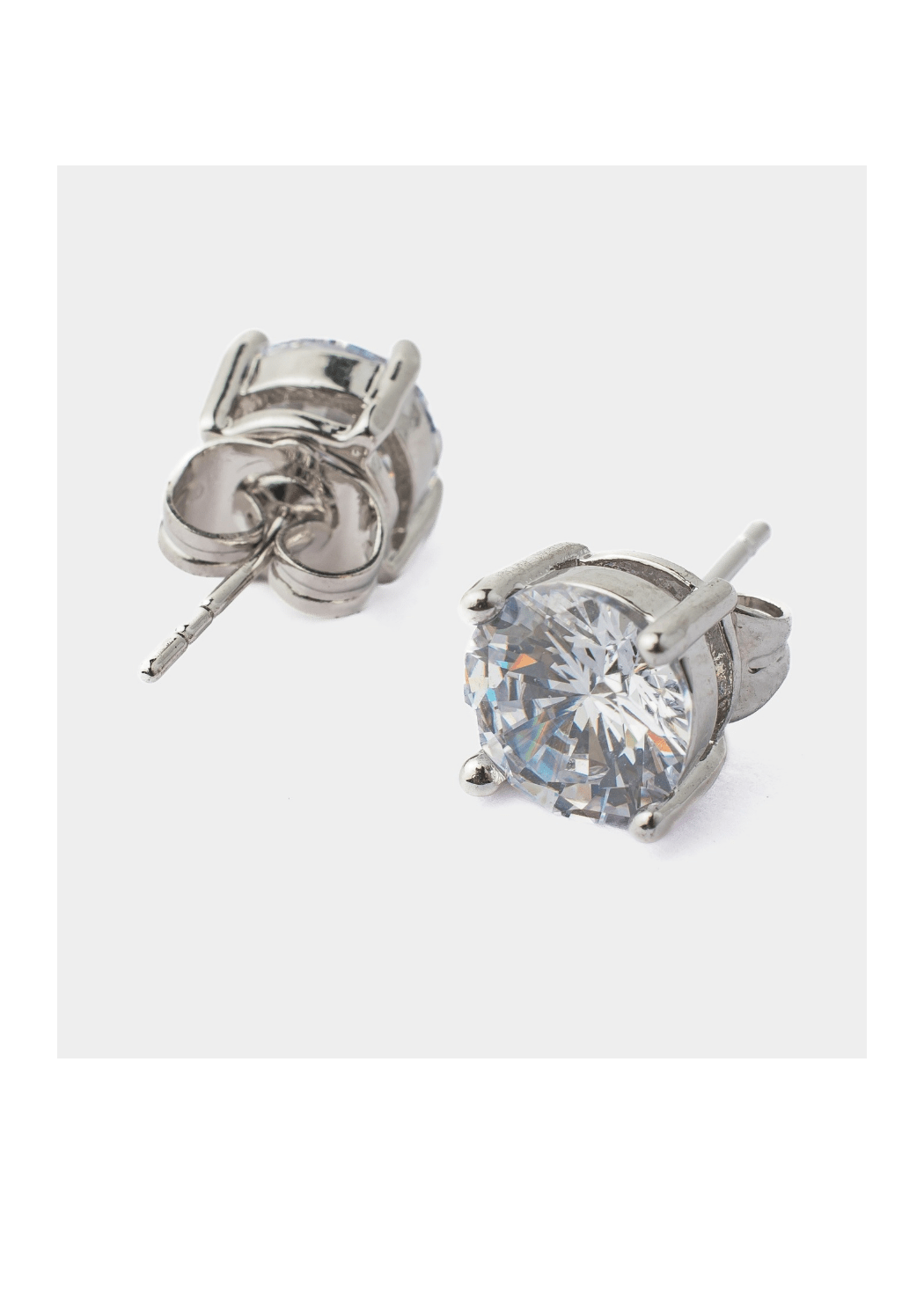 Silver Plated White Zircon Short Round Cut Stud Earrings Vivinia by Vidhi Mehra - Fabilicious Fashion