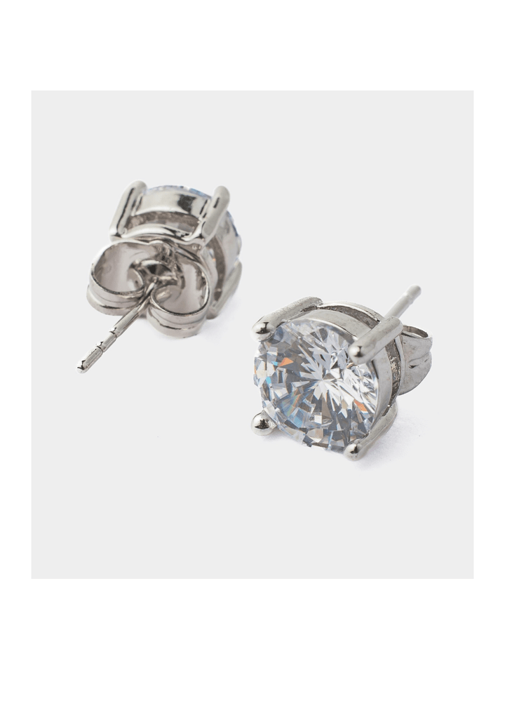 Silver Plated White Zircon Short Round Cut Stud Earrings Vivinia by Vidhi Mehra - Fabilicious Fashion