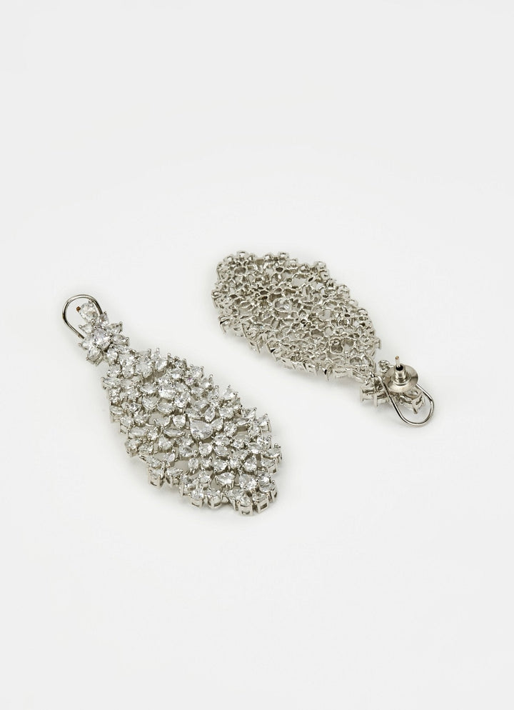 Silver Plated Zircon Dangler Earrings Vivinia by Vidhi Mehra - Fabilicious Fashion