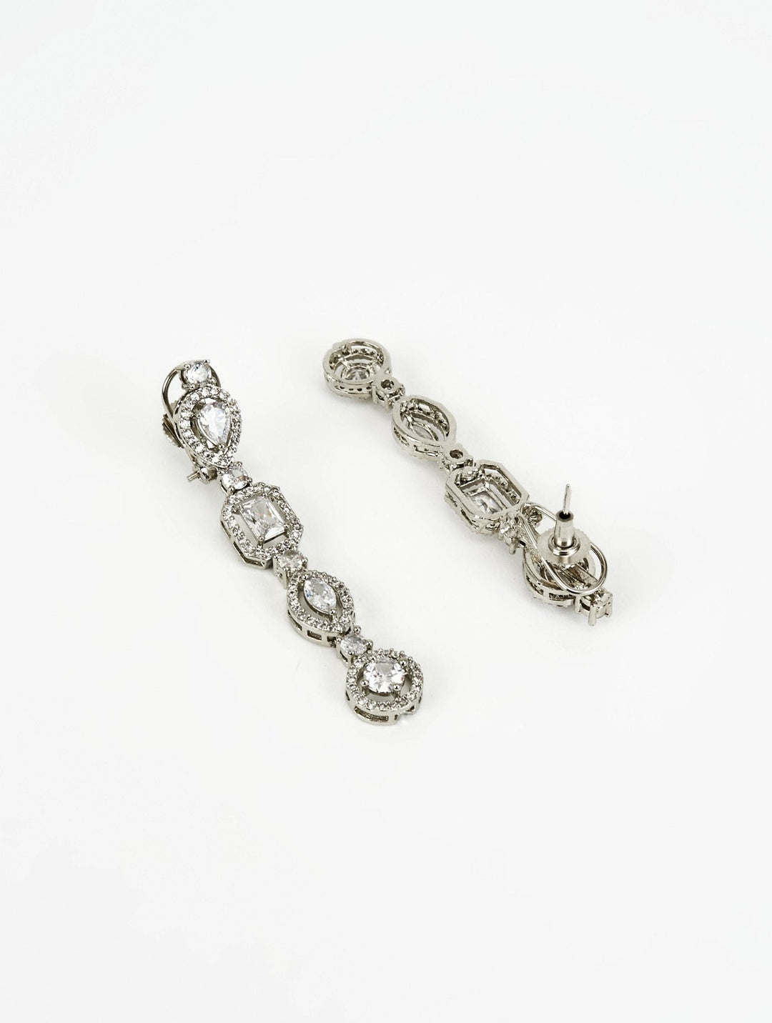 Silver Plated Zircon Double Layered Long Necklace Set Vivinia by Vidhi Mehra - Fabilicious Fashion