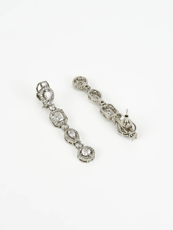 Silver Plated Zircon Double Layered Long Necklace Set Vivinia by Vidhi Mehra - Fabilicious Fashion