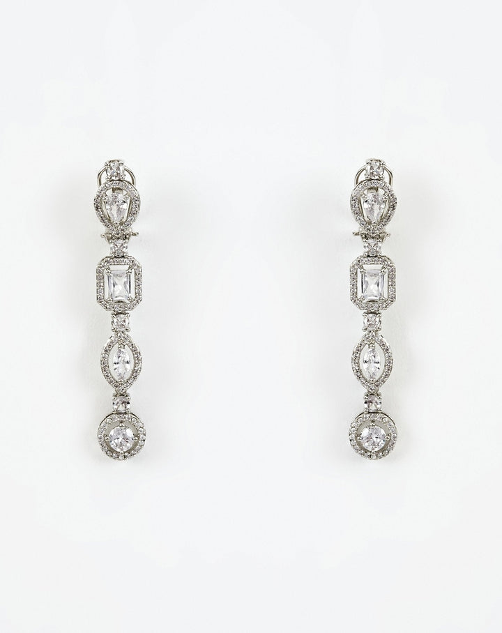 Silver Plated Zircon Double Layered Long Necklace Set Vivinia by Vidhi Mehra - Fabilicious Fashion