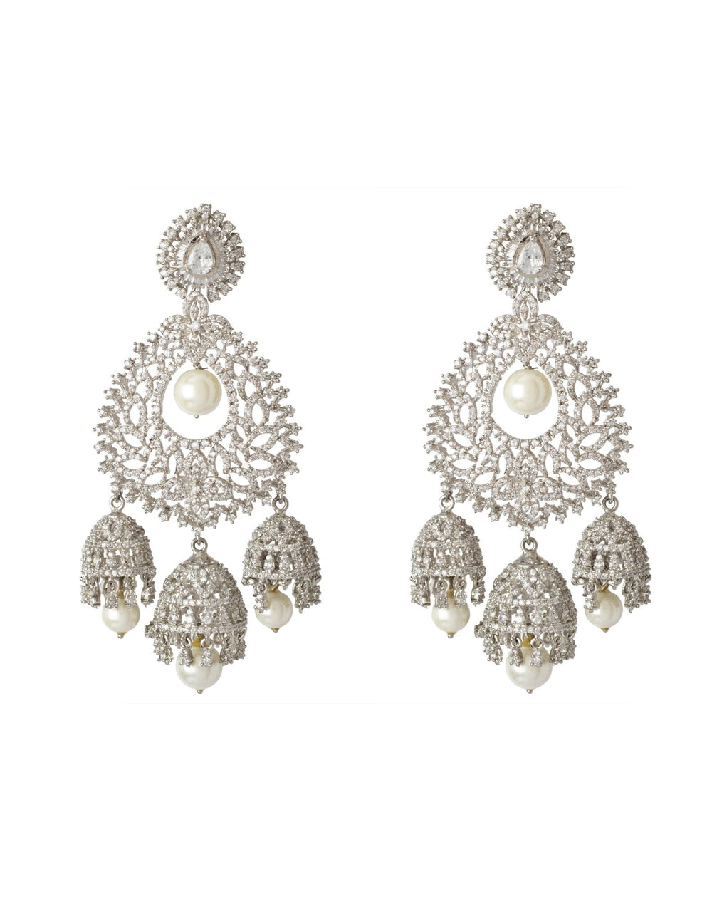 Silver Plated Zircon Earrings With Pearl Drop Vivinia by Vidhi Mehra - Fabilicious Fashion