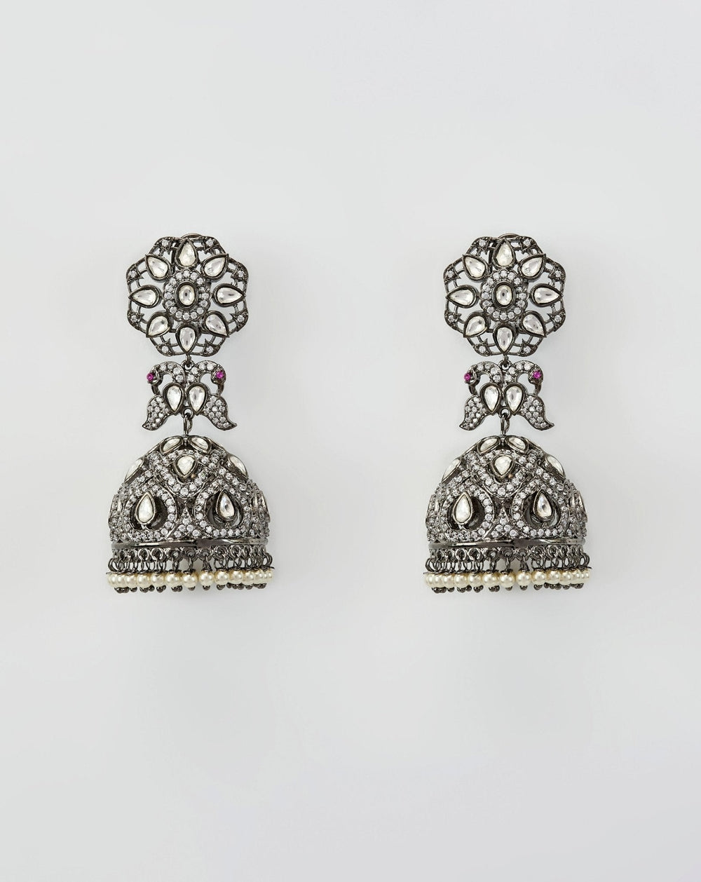Silver Plated Zircon Jhumkas Earrings Vivinia by Vidhi Mehra - Fabilicious Fashion
