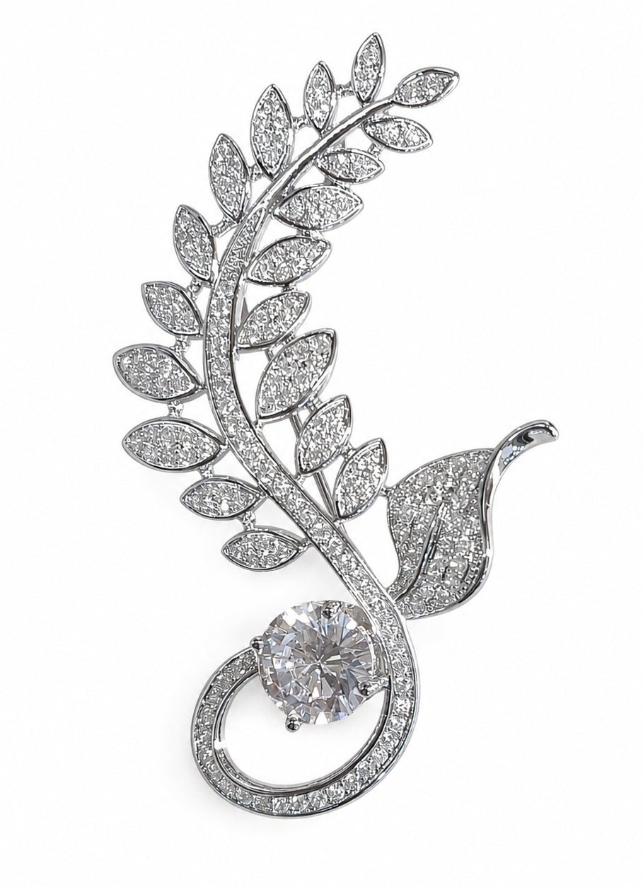 Vivinia By Vidhi Mehra Silver Plated Zircon Leaf Motif BroochFabilicious Fashion