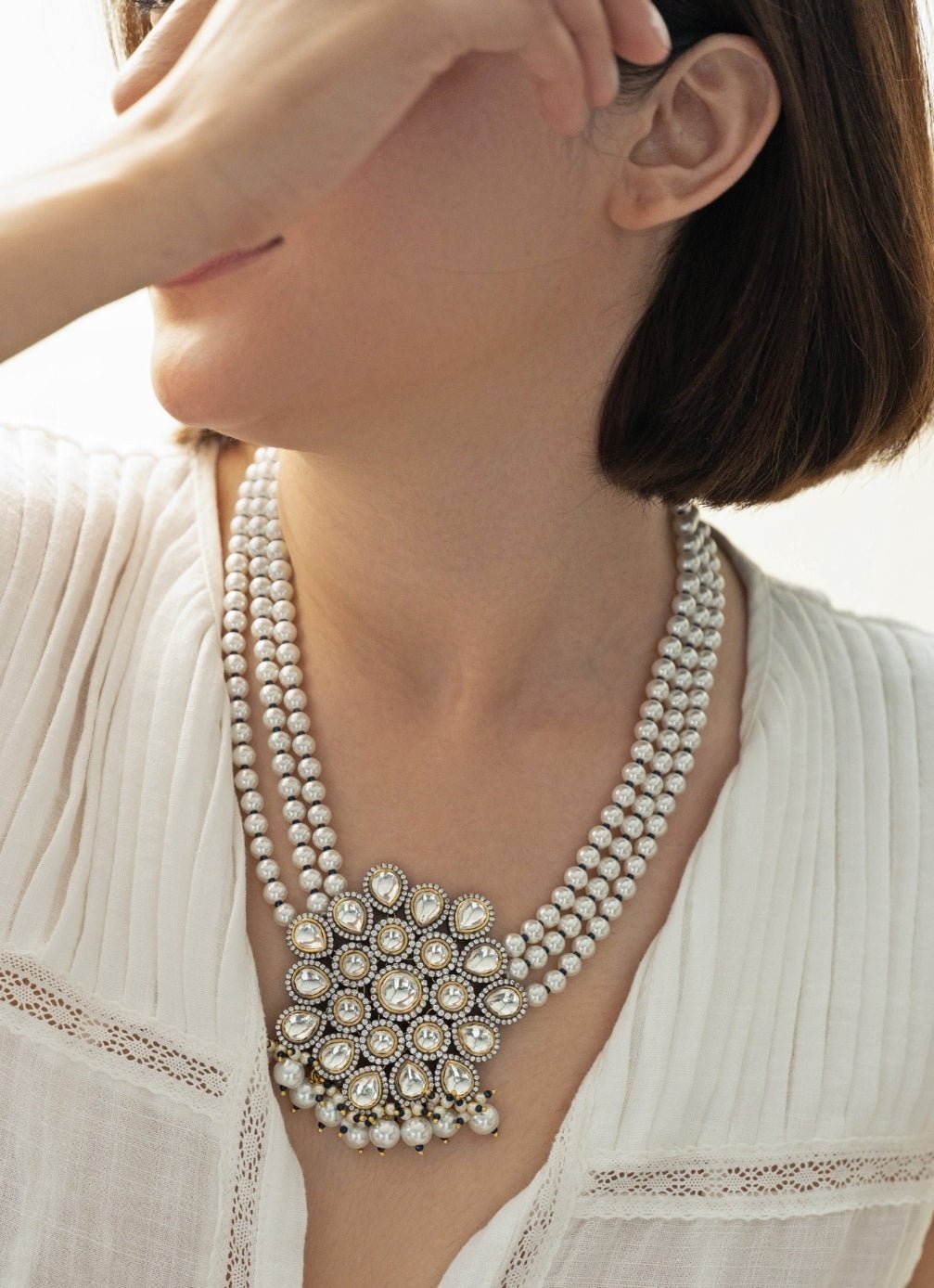 Do Taara Silver Polki And Pearls NecklaceFabilicious Fashion
