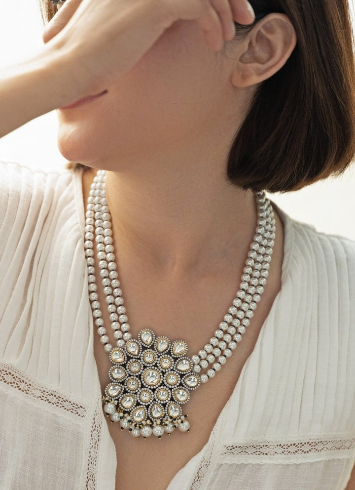 Do Taara Silver Polki And Pearls NecklaceFabilicious Fashion
