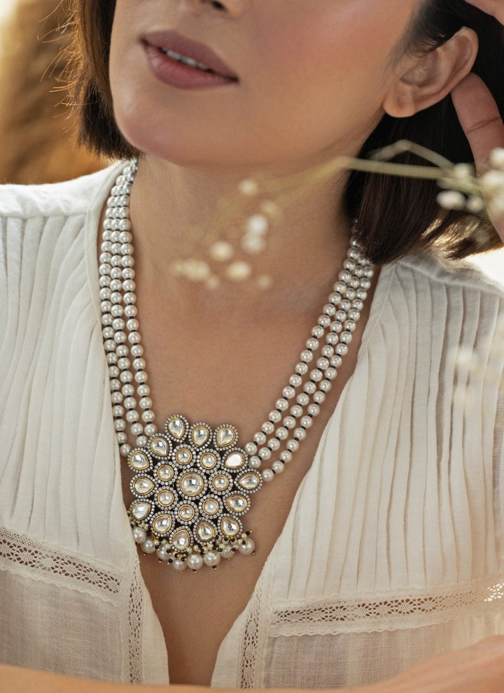 Do Taara Silver Polki And Pearls NecklaceFabilicious Fashion