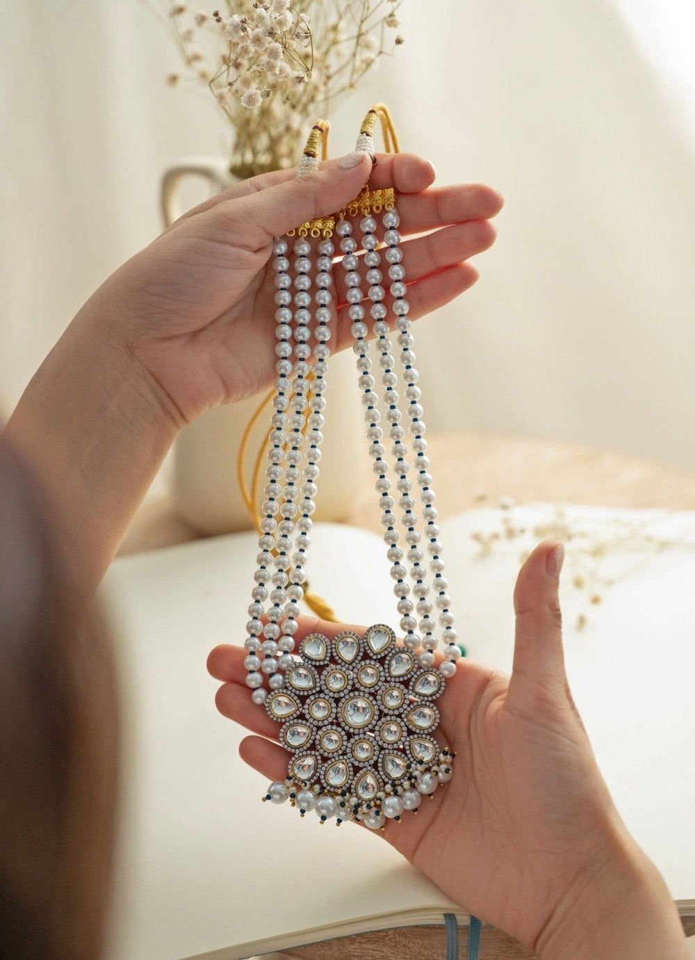 Do Taara Silver Polki And Pearls NecklaceFabilicious Fashion