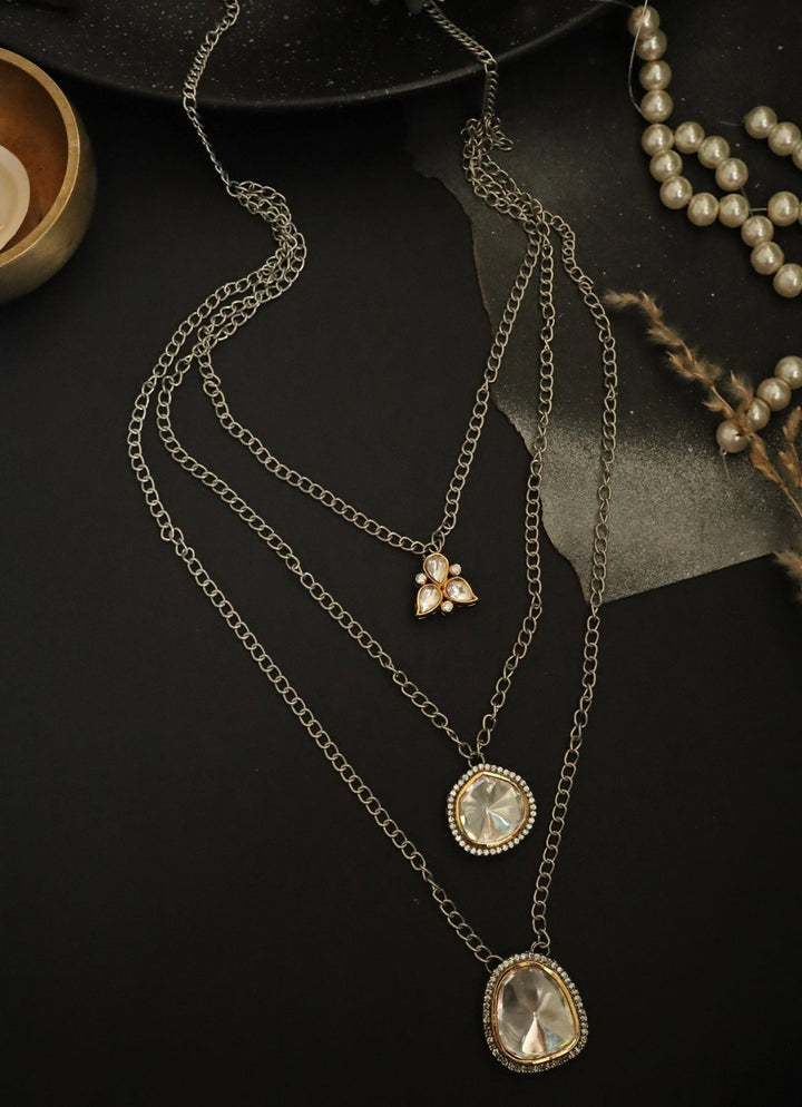 Do Taara Silver Polki Layered NecklaceFabilicious Fashion