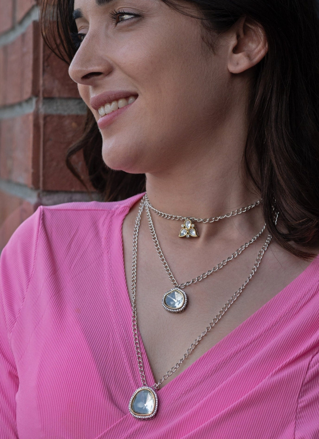Do Taara Silver Polki Layered NecklaceFabilicious Fashion