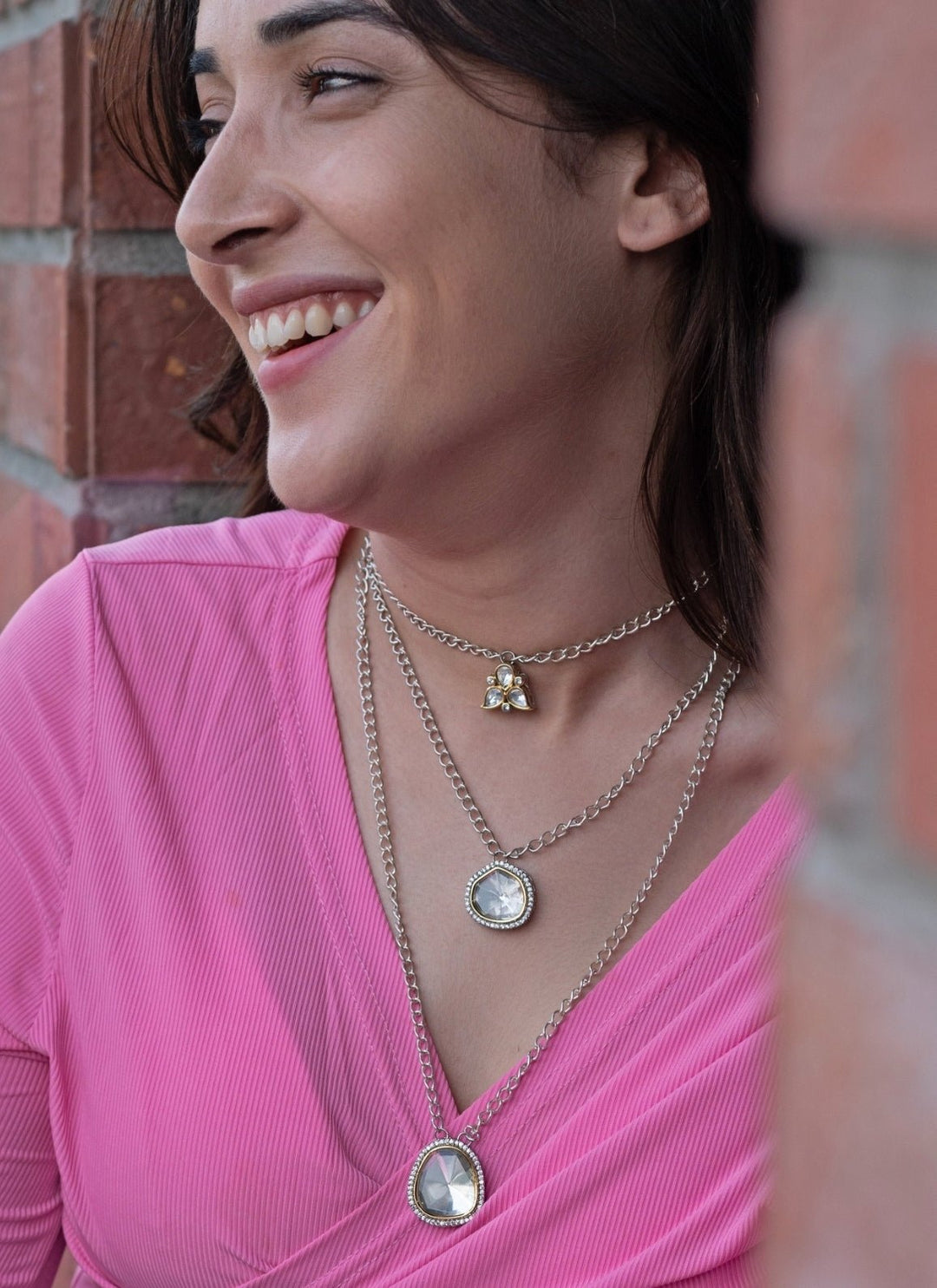 Do Taara Silver Polki Layered NecklaceFabilicious Fashion