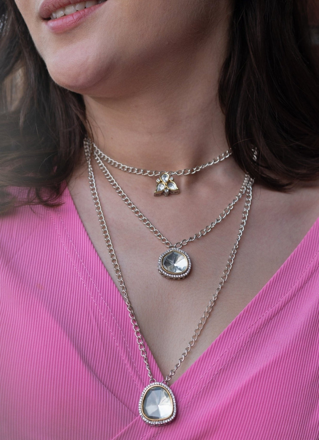 Do Taara Silver Polki Layered NecklaceFabilicious Fashion