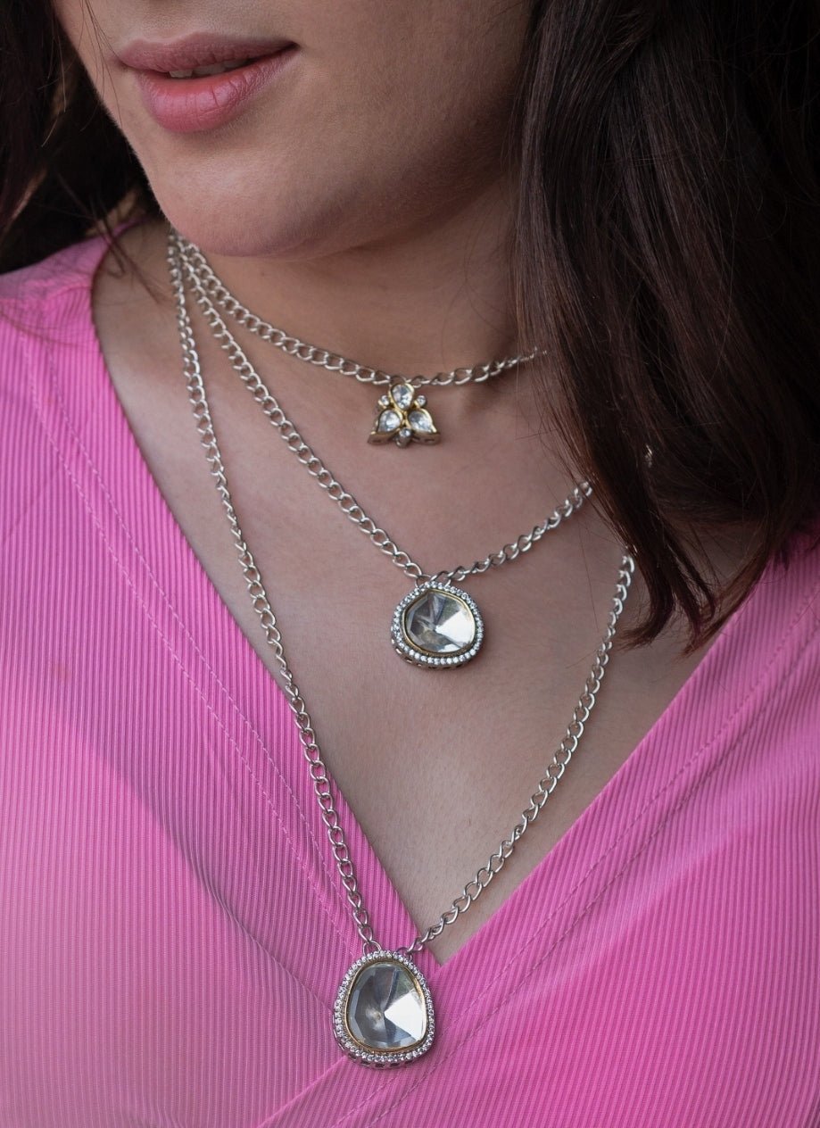 Do Taara Silver Polki Layered NecklaceFabilicious Fashion