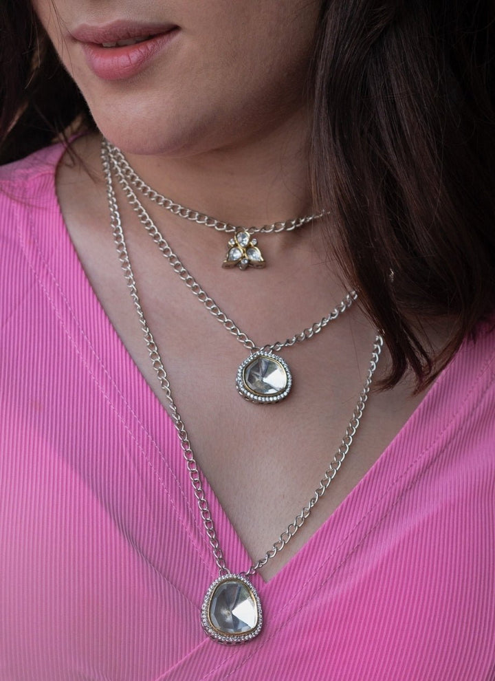 Do Taara Silver Polki Layered NecklaceFabilicious Fashion