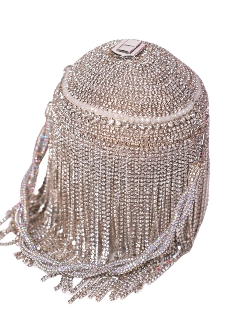 Silver Rhinestone Georgette Bucket Bag House of Kosha - Fabilicious Fashion