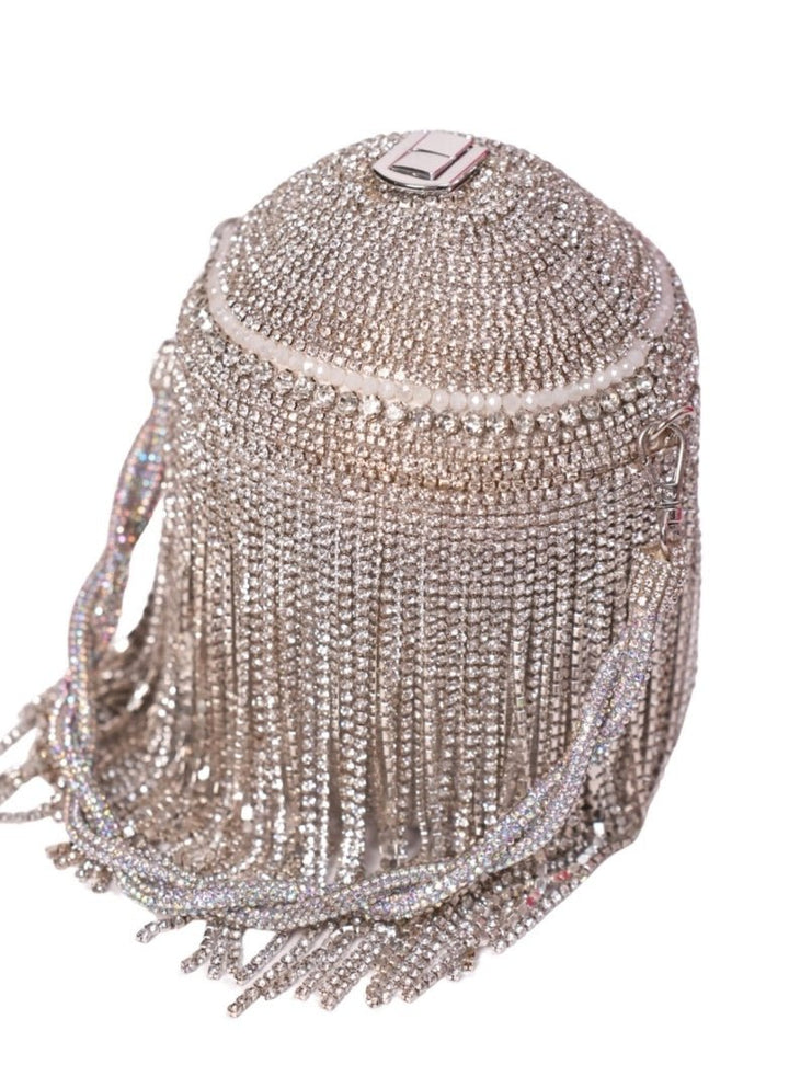 Silver Rhinestone Georgette Bucket Bag House of Kosha - Fabilicious Fashion