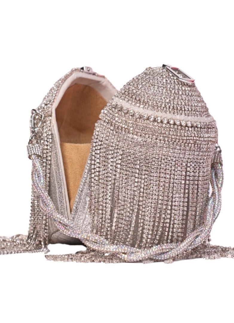 Silver Rhinestone Georgette Bucket Bag House of Kosha - Fabilicious Fashion