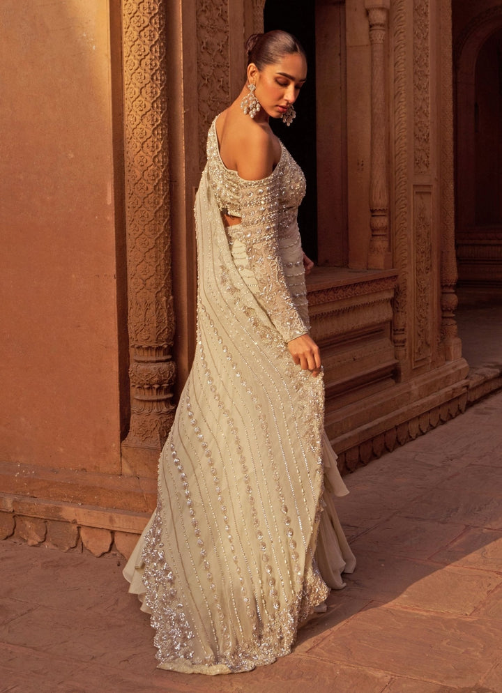Silver Sequins Georgette Lehenga Saree Set Nidhika Shekhar - Fabilicious Fashion
