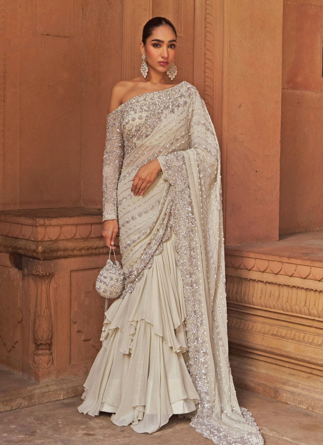 Silver Sequins Georgette Lehenga Saree Set Nidhika Shekhar - Fabilicious Fashion