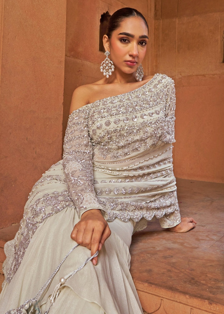 Silver Sequins Georgette Lehenga Saree Set Nidhika Shekhar - Fabilicious Fashion