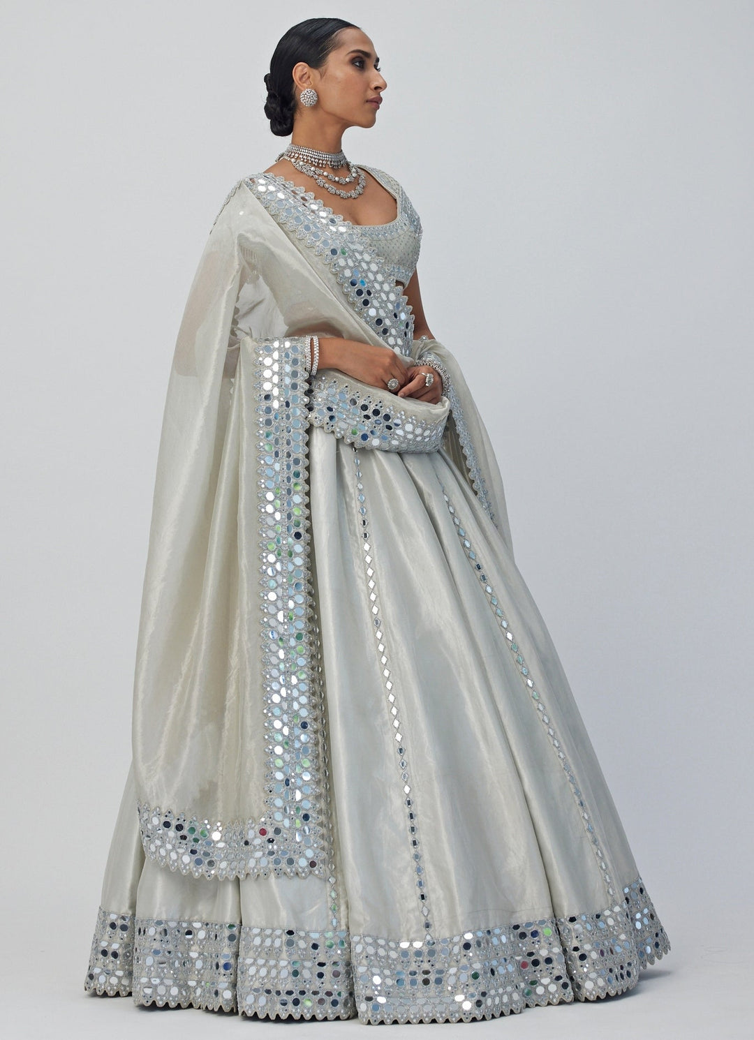 Silver Shimmer Embroidered Organza Lehenga With Classic Blouse Vvani By Vani Vats - Fabilicious Fashion