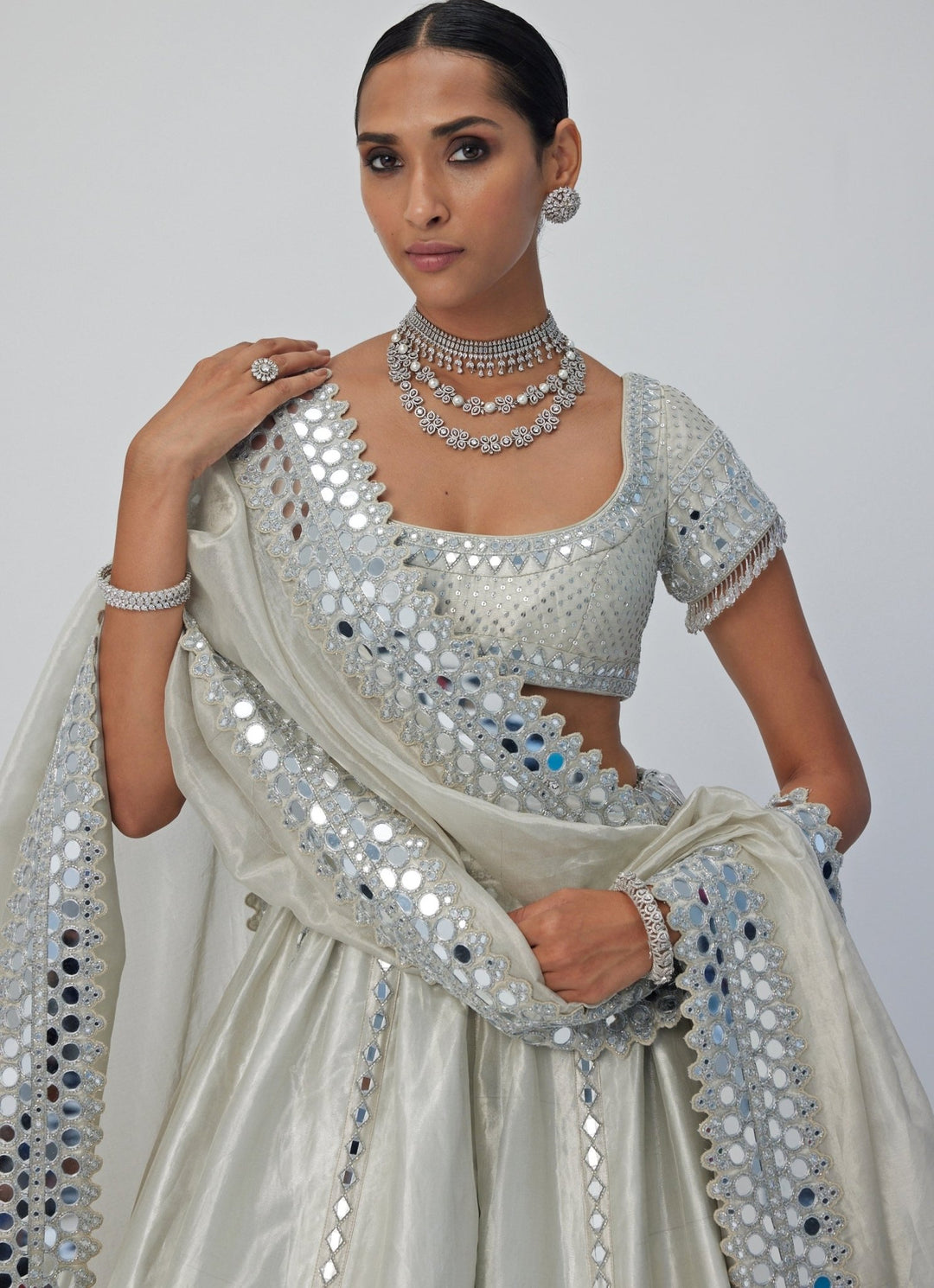 Silver Shimmer Embroidered Organza Lehenga With Classic Blouse Vvani By Vani Vats - Fabilicious Fashion