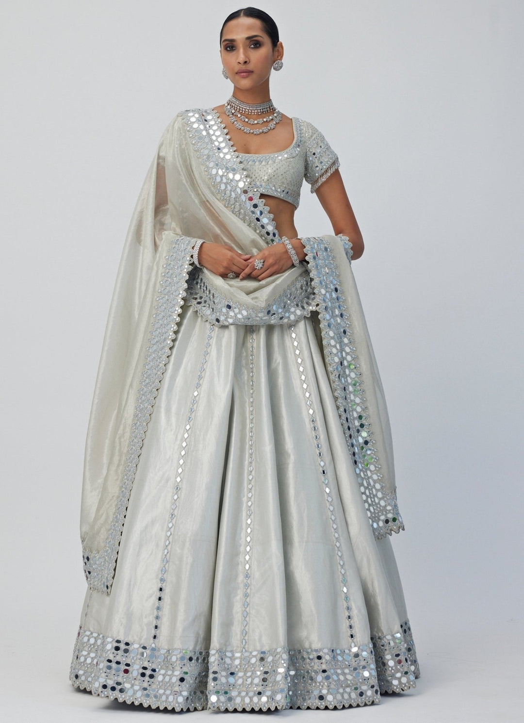 Silver Shimmer Embroidered Organza Lehenga With Classic Blouse Vvani By Vani Vats - Fabilicious Fashion